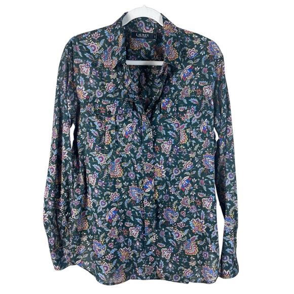 Lauren Ralph Lauren Paisley Button Down Shirt Cotton Western Boho Luxury Large - Picture 1 of 6